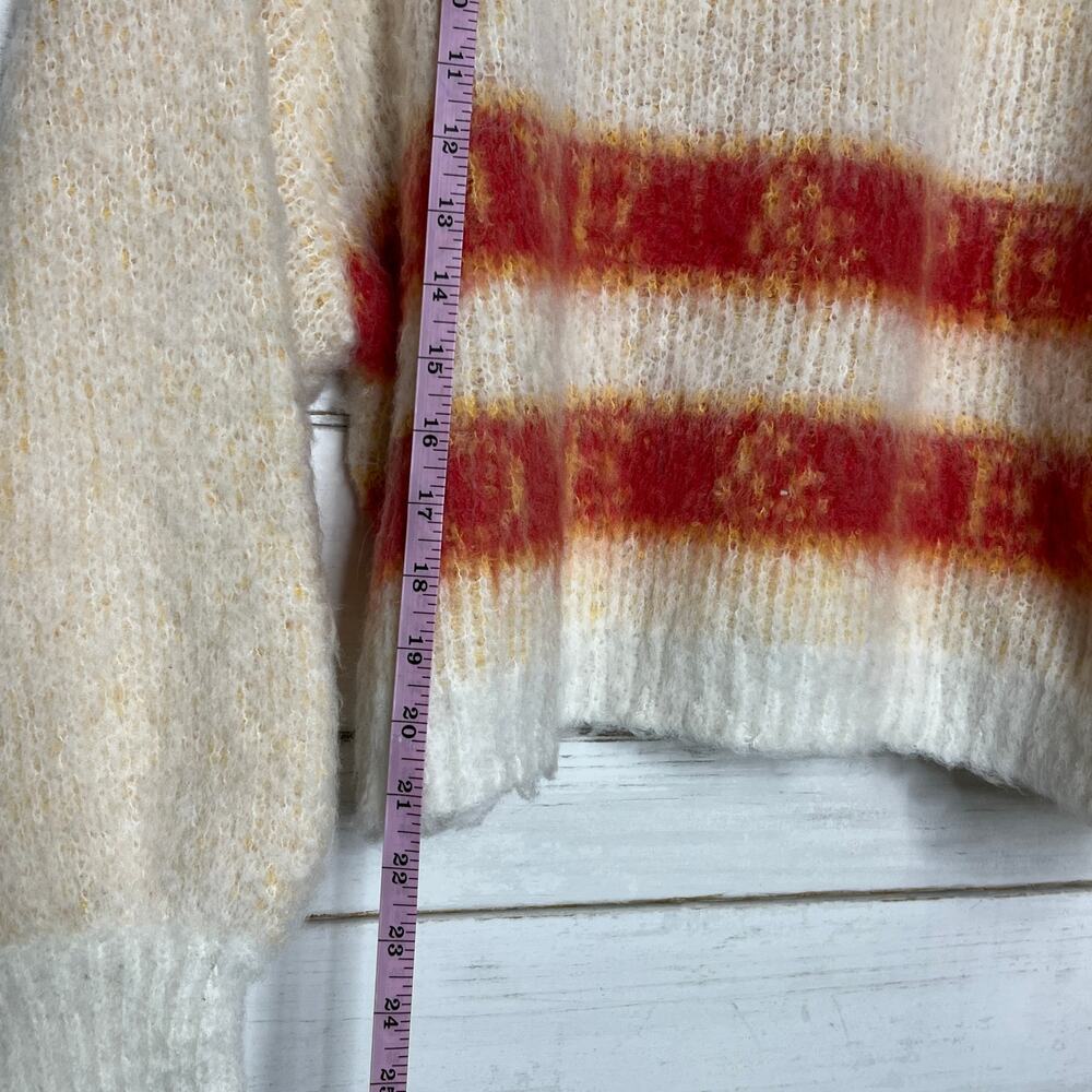 POL Fuzzy Striped Sweater Size Small Cream Red Cropped Oversized Knit Pullover - Picture 6 of 10